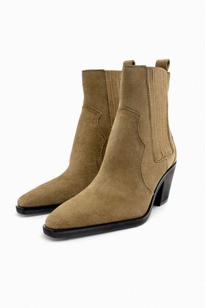 COWBOY SPLIT LEATHER ANKLE BOOTS - Taupe Gray | ZARA United States