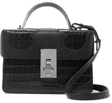 THE VOLON - Data Alice Croc-effect Leather Shoulder Bag - Black