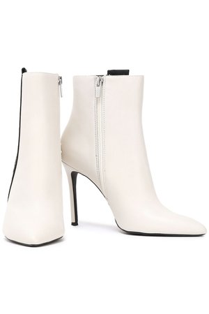 Ecru Ranita grosgrain-trimmed leather ankle boots | Sale up to 70% off | THE OUTNET | DKNY | THE OUTNET