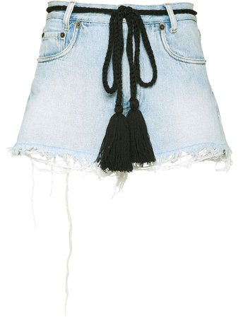 Blue Miu Miu Tassel Tie Waist Denim Shorts | Farfetch.com