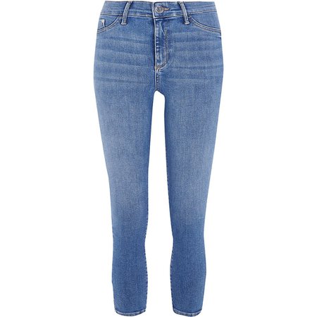 Blue cropped Molly mid rise jeggings | River Island