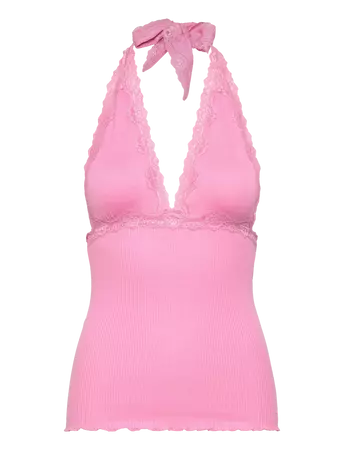 Rosemunde Silk Halter Neck W/ Lace (Bubblegum Pink/Pink) - 55.92 € | Boozt.com