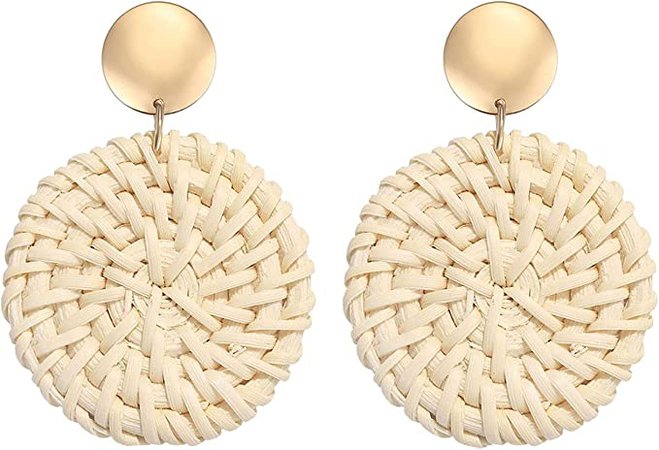 Amazon.com: Rattan Earrings for Women Girls Handmade Lightweight Wicker Straw Stud Earrings Statement Weaving Braid Drop Dangle Earring (Light Disk): Clothing, Shoes & Jewelry