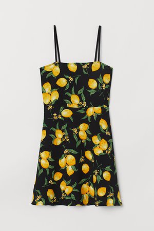 lemon print black dress