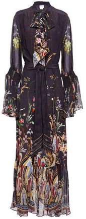 Wild Flower Pussy-bow Printed Silk Crepe De Chine Maxi Dress