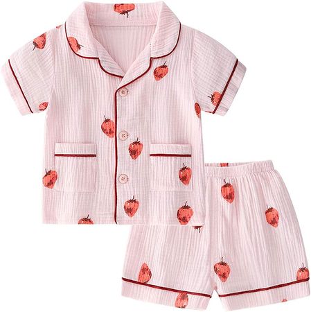 Amazon.com: BINIDUCKLING Summer Pjs for Toddler Girl Button Up Pajamas 2T Strawberry: Clothing, Shoes & Jewelry