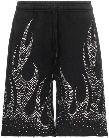 crystal-embellished flame motif cotton shorts