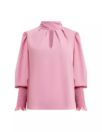Crepe High Neck Puff Sleeve Shirred Blouse | French Connection | M&S