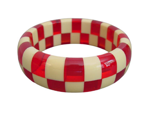SHULTZ bakelite two row check bangle in cream and transparent cherry red
