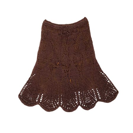 brown crochet scallop bottom maxi skirt