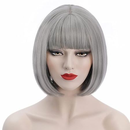 Amazon.com : Grey Wigs for Women, 12'' Short Silver Bob Hair Wig with Bangs, Natural Synthetic Wig with Realistic Scalp, Cute Colored Wigs for Daily Party BU239GY : Beauty & Personal Care