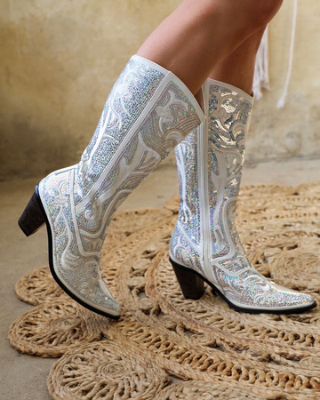 white glitter country boots