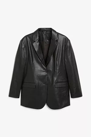 Faux leather blazer - Black magic - Coats & Jackets - Monki WW