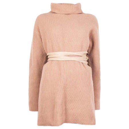 VALENTINO rose pink wool cashmere BELTED TURTLENECK Sweater L For Sale at 1stdibs