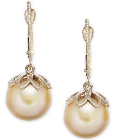Macy's 14k Gold Cultured Golden South Sea Pearl Drop Earrings