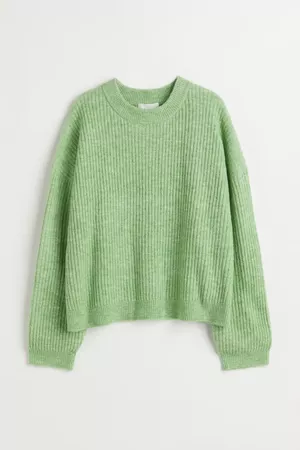 Rib-knit Sweater - Light green melange - Ladies | H&M CA