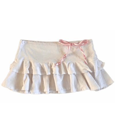 mini tiered Layered white skirt pink ribbon