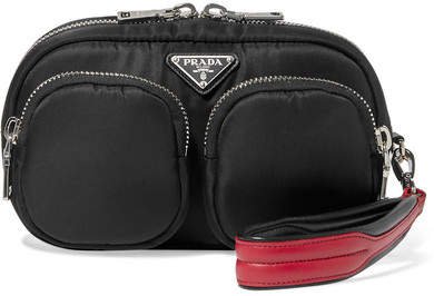 Leather-trimmed Nylon Clutch - Black