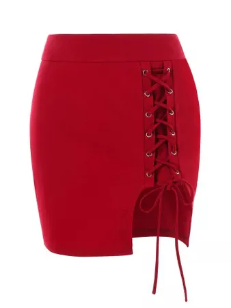 Lace Up Bodycon Skirt - RED -