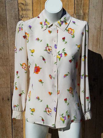 Vintage Designer Gucci 1970s Iconic Floral Print Silk Shirt