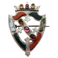 Victorian Sterling Silver Scottish Agate Brooch Pin Estate Fine Jewelry For Sale at 1stdibs