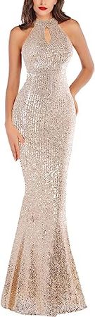 A ARFAR Women Evening Party Dress Sequin Sleeveless Dress Halter Neck Maxi Long Dress Formal Party Prom Gowns at Amazon Women’s Clothing store