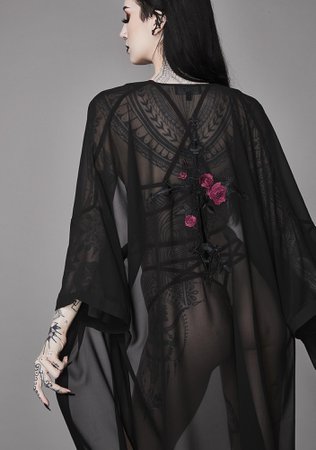 Widow Forbidden Rose Embroidered Kimono | Dolls Kill