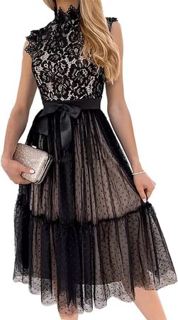 Amazon.com: CenturyX Women Elegant Halter Neck Dress Floral Lace Sleeveless Hi-Lo Yarn Dress Bridesmaid A-Line Cocktail Party Swing Dress : Clothing, Shoes & Jewelry