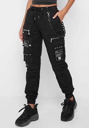 cargo Cargo Pants with Marble Chain - Black