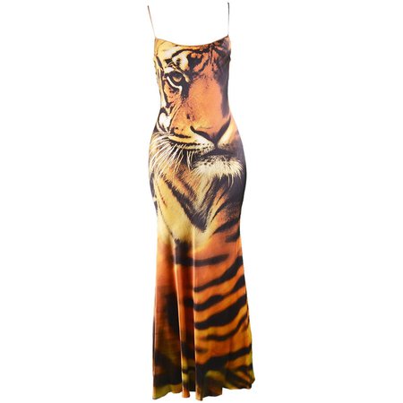 Iconic Roberto Cavalli Silk Tiger Print Runway Dress, c. Fall 2000