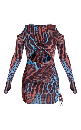 Multi Animal Slinky Cold Shoulder Bodycon Dress | PrettyLittleThing USA