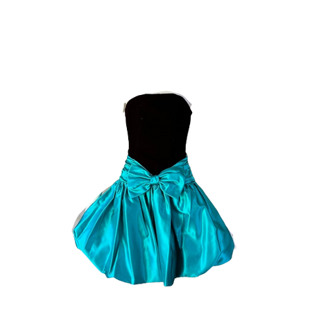 80s Vintage SCARLETT by Linda Bernelli Strapless Black Velvet and Turquoise Satin Bubble Skirt Mini Prom Dress, Size XXS