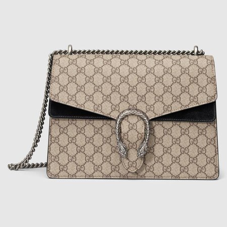 Dionysus medium GG shoulder bag in Beige/ebony GG Supreme canvas, a material with low environmental impact, with black suede detail | Gucci Women's Shoulder Bags