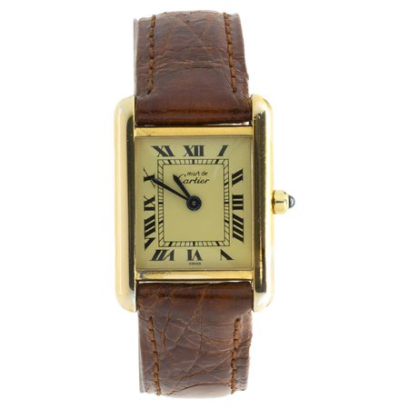 Cartier Sterling Silver Gold Vermeil Tank For Sale at 1stDibs