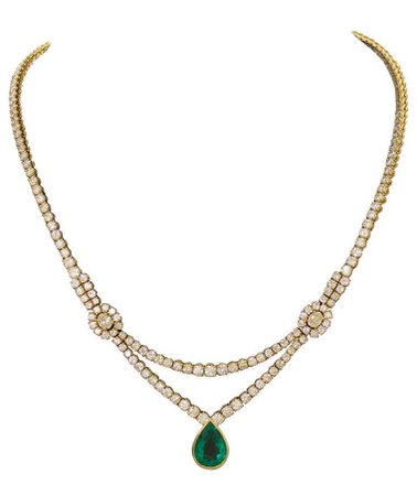 yellow gold diamond emerald necklace