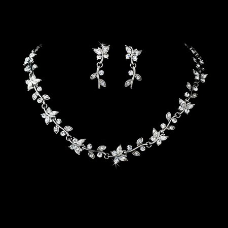 Crystal Butterfly Necklace and Earring Set - Elegant Bridal Hair Accessories
