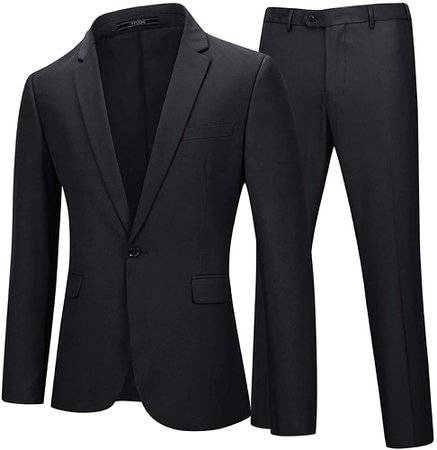 YFFUSHI Mens 2 Piece Suits One Button Formal Slim Fit Solid Color Wedding Tuxedo Black at Amazon Men’s Clothing store