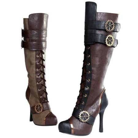 Knee-High Lace Up Steampunk Heel Boots - FW1052 - Medieval Collectibles