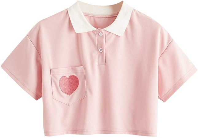 SweatyRocks Women's Collar Half Button Short Sleeve Rainbow Striped Crop Top T-Shirt Multi Large at Amazon Women’s Clothing store