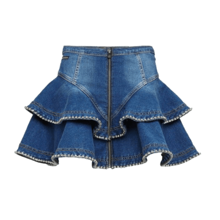denim pleated skirt with gems