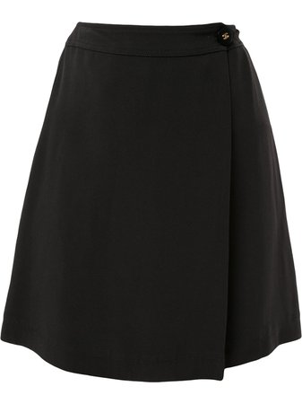 Black Chanel Pre-Owned 1997's Cc Button Charm Winding Skirt | Farfetch.com