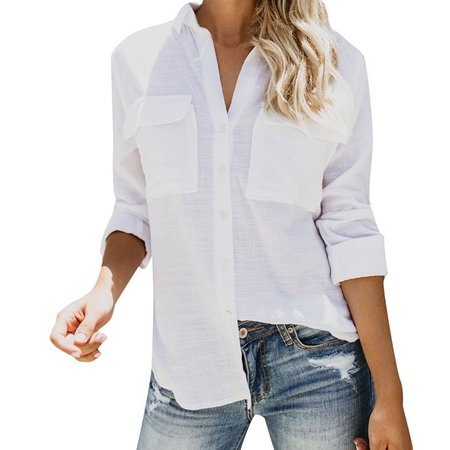 Tuscom - Tuscom Women Cotton linen Casual Solid Long Sleeve Shirt Blouse Button Down Tops - Walmart.com - Walmart.com
