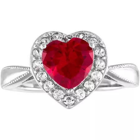 Womens Lab Created Red Ruby Sterling Silver Heart Cocktail Ring, 7