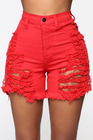 Yes Now Distressed Bermuda Shorts - Red – Fashion Nova