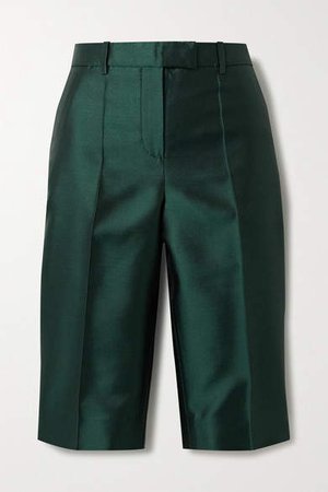 Wool And Silk-blend Satin-twill Shorts - Emerald