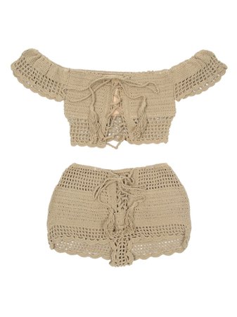 Off-shoulder crochet x short pants / swimsuit (bathing suit / bikini) | titivate (Titty bait) mail order | fashion walker
