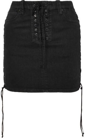 Unravel Project - Lace-up Denim Mini Skirt - Black
