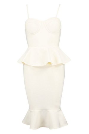 Petite Peplum Fishtail Bandage Midi Dress | boohoo white