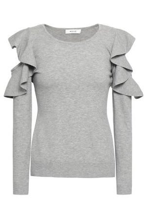 Milly Woman Cold-shoulder Ruffled Knitted Top Light Gray Size XS
