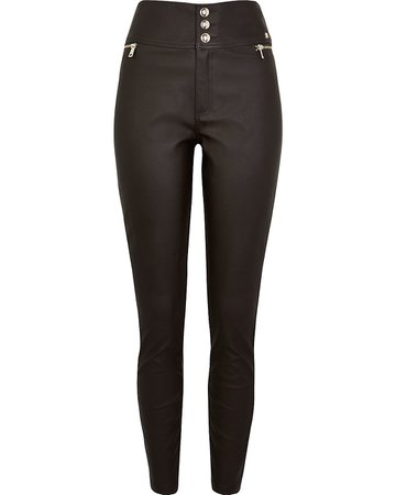 Brown faux leather skinny trousers | River Island